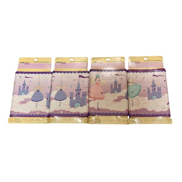 Restore Kids Decorative Wallpaper Border Purple Princess Castle Clouds Lot of 4 - Picture 1 of 5